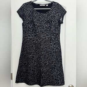 Isaac Mizrahi Velvet Burnout Midi Dress Gray Black Textured Jacquard A-line Sz M